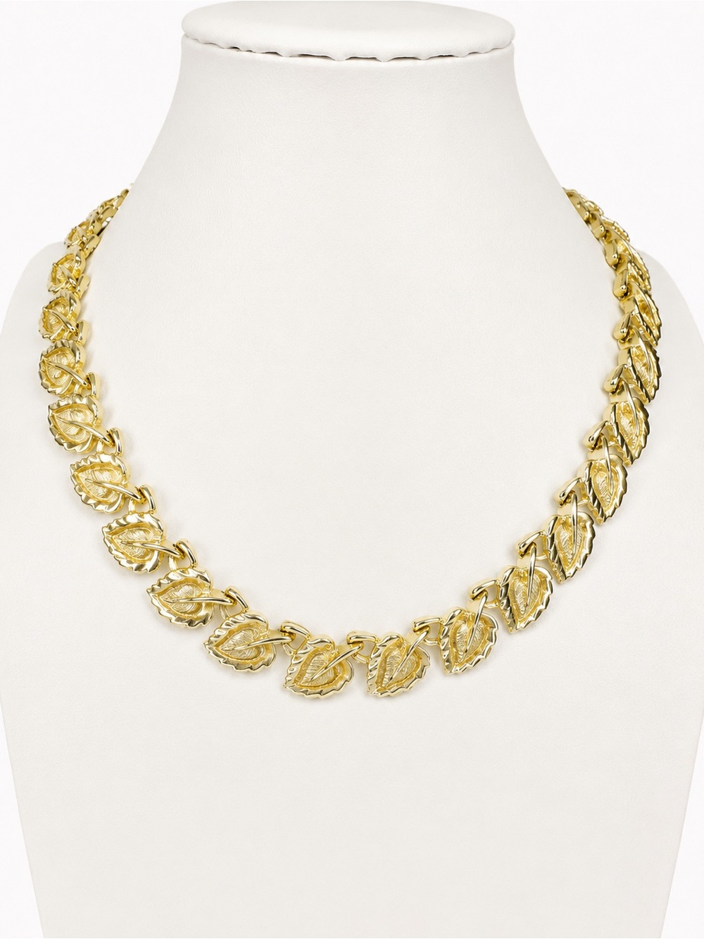 Vintage Coro Signed Leaf Link Necklace – Gold Tone Mid Century